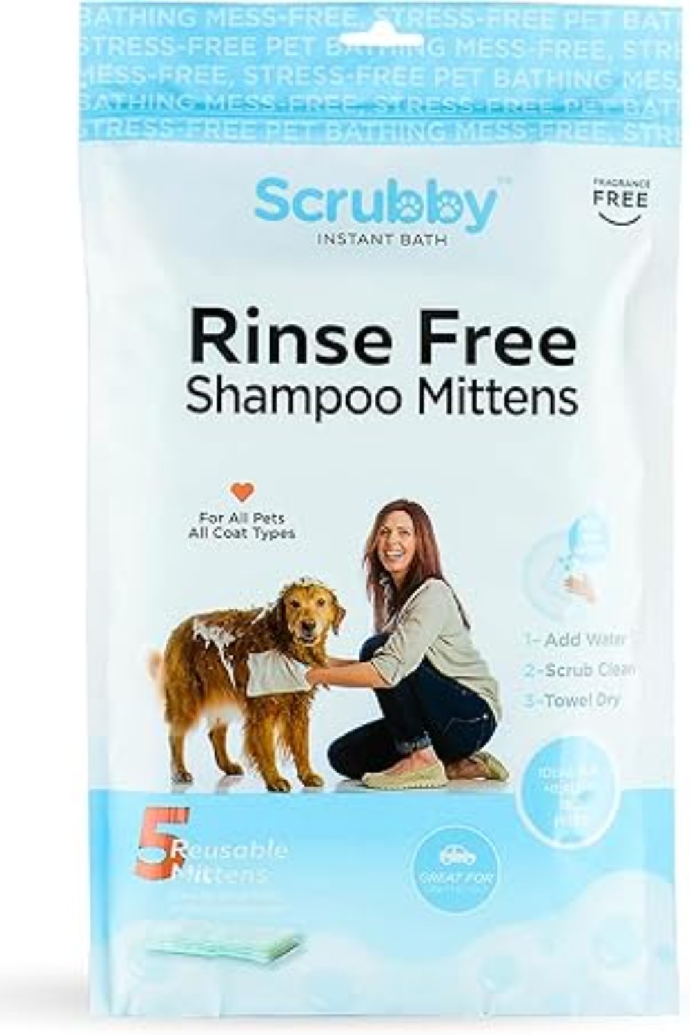 Mittens For Dogs & Cats Bath Wipes, 5 Count
