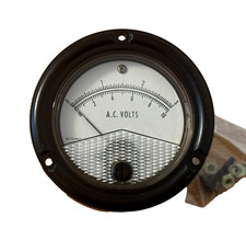 NOS 1978 Metermod A.C. Volts Sealed Round Panel Meter with Mounting Screws.