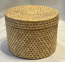 Vintage Lidded 6 Woven Basket - Rattan