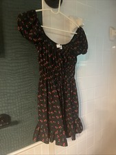 ASOS Black Cherry Print Puff Sleeve Dress Size 4 Petite