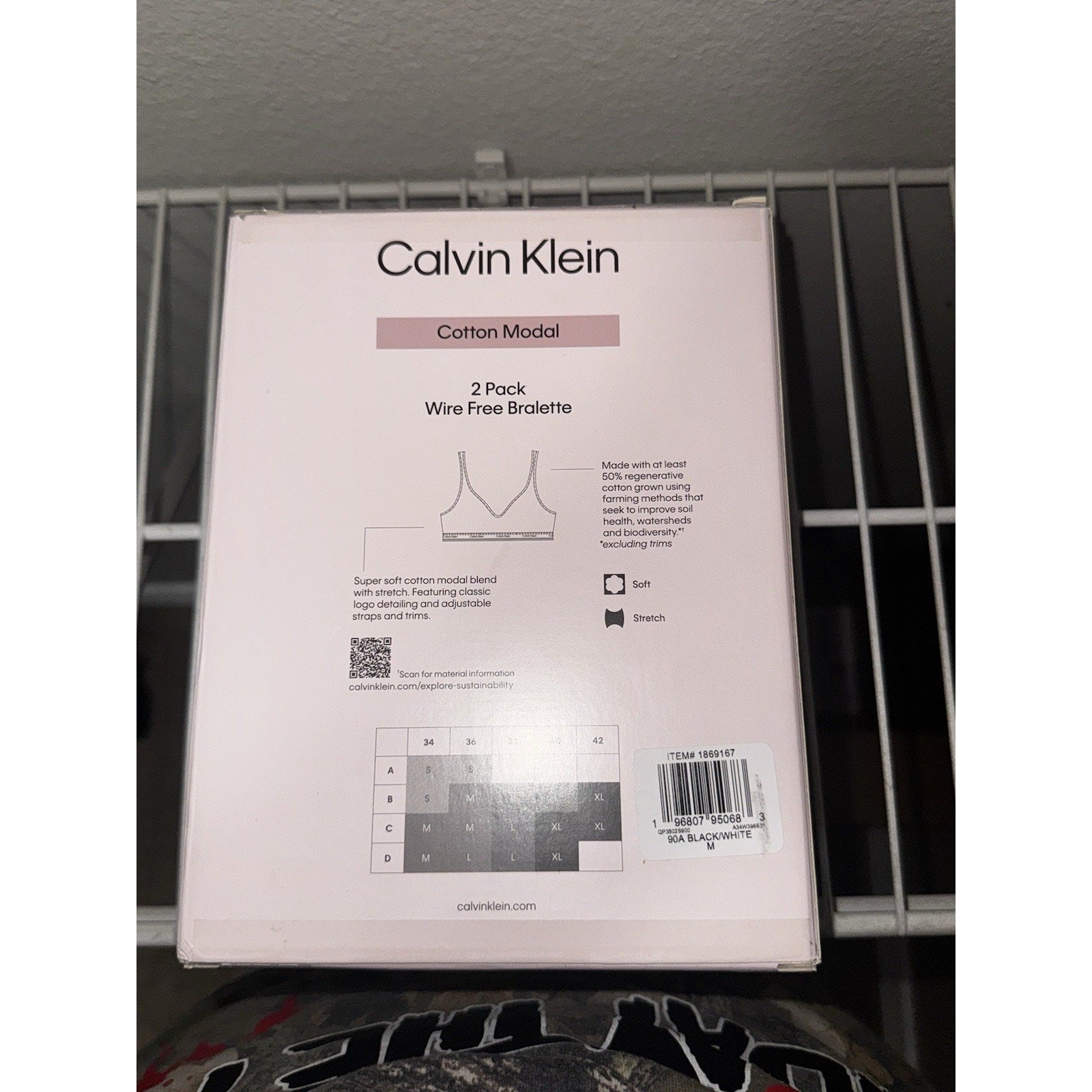 Calvin Klein Women's M 2 Pack Wire Free Bralette Cotton Modal Black/White thumbnail 2