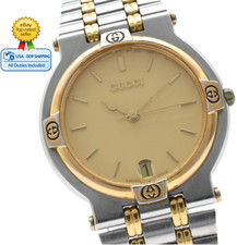 Vintage [Exc+5] Gucci 9000m Gold Silver Dial Date Men's Quartz Watch From JAPAN