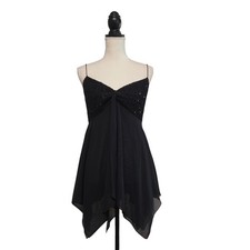 Y2K Black Sequin Handkerchief Hem Sheer Chiffon Cami Size XL Whimsigoth Fairy