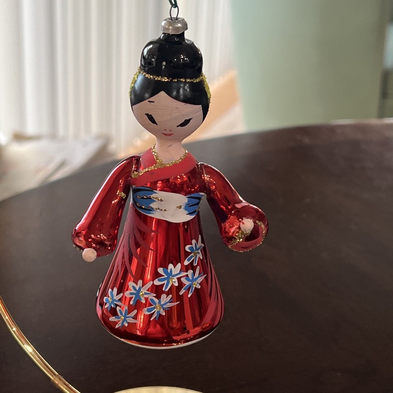 Vtg. De Carlini Glass Christmas Ornament GEISHA GIRL  - Made in Italy