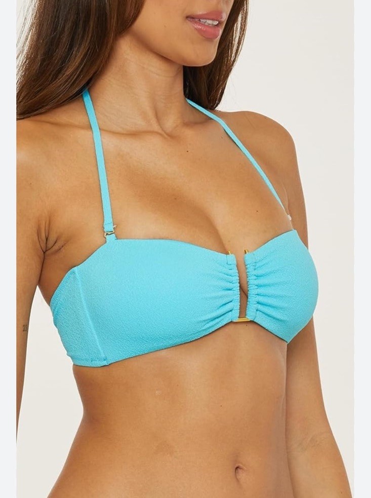 Trina Turk Coco Bikini U-Ring Bandeau Hipster Aqua Blue Size 6