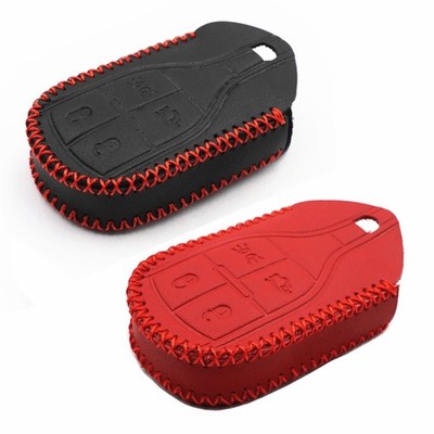 2Pcs Black Red Leather For Maserati Ghibli Quattroporte Levante 4 Buttons