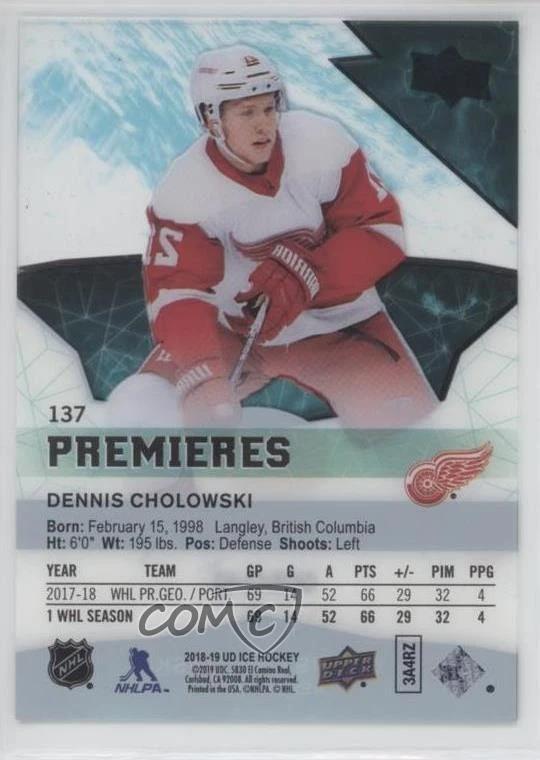 2018-19 Upper Deck Ice Premieres /249 Level 2 Dennis Cholowski #137 Rookie RC - Image 2 of 2