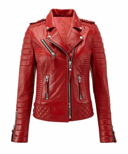 Women's Genuine Lambskin Leather Jacket Pure Designer Biker Motorcycle Jacket - Picture 21 of 48