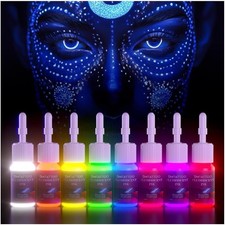 Fluorescent Tattoo Ink Set 8-Pack 5ml Bottles Glow in Blacklight Skin-Safe FI-8K