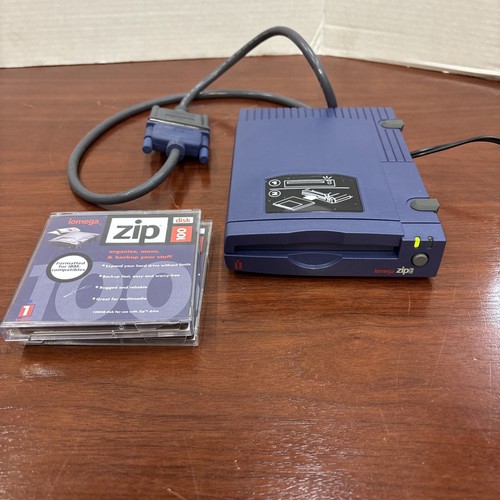 IOMEGA Zip 100 DDXZ100P2 Z100P2 EXTERNAL Zip Drive W/ Adapter ***Powers On