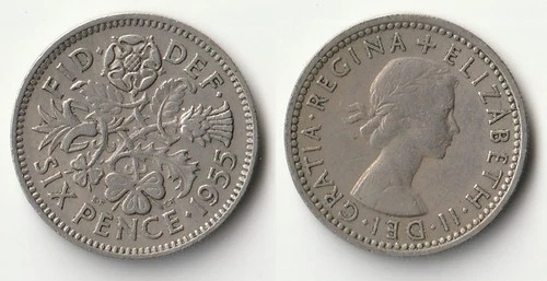 1955 Elizabeth II Sixpence — photo from the most recent tracked eBay sale