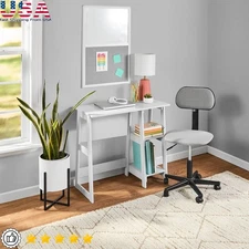 Small Office Desk W/ Open Shelves Modern Geometric Design Computer Desk Storage