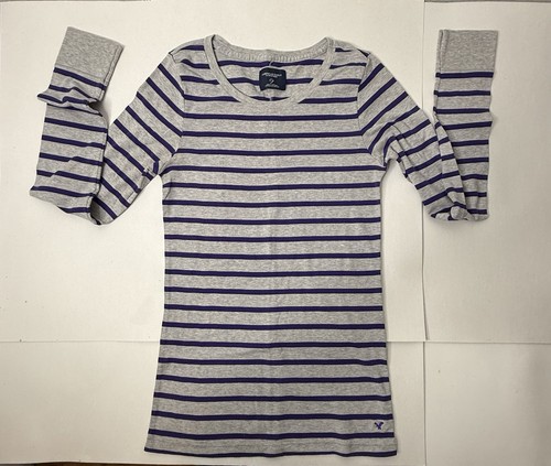 American Eagle Outfitters Top Long Sleeve Womens Size L Fitted Striped Y2K 2009 - Picture 7 of 12