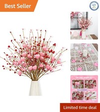 24 Handmade Pink Heart Picks with Red Berries - Perfect for Valentine's Decor