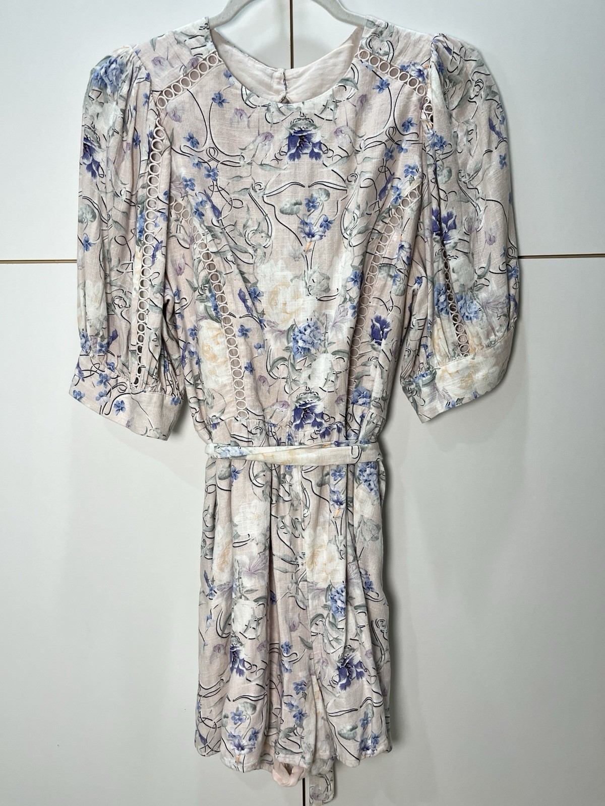 Express Pastel Floral Romper Puff Sleeves Shorts Size Large