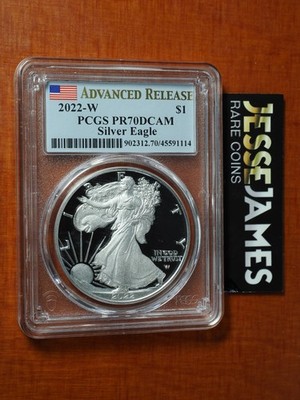 2022 W PROOF SILVER EAGLE PCGS PR70 DCAM ADVANCED RELEASE FLAG LABEL