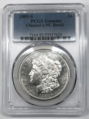 1885 S Morgan Silver Dollar PCGS Genuine - UNC Details (cleaned)