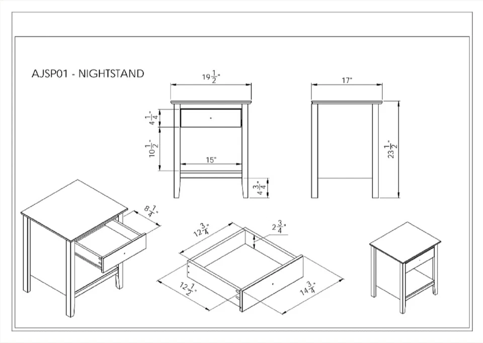 Mesita de noche de madera Simplicity en gris paloma, mesita de noche con perillas de cajón, M... Foto 3 de 4