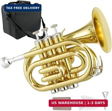Pocket Trumpet, Bb Brass Trumpet for Beginners with 7C Mouthpiece