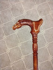 Handmade Brown Wood Walking Stick Cane with Horse Head Handle