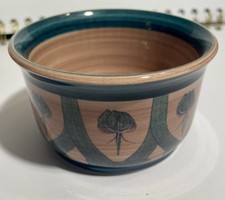 Jersey Pottery Sugar Bowl. Green and Pink pattern. Hand Painted. 