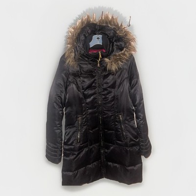 GUESS Black Jacket Puffer Down Coat Parka Hooded  Faux Fur Size M Winter Snow