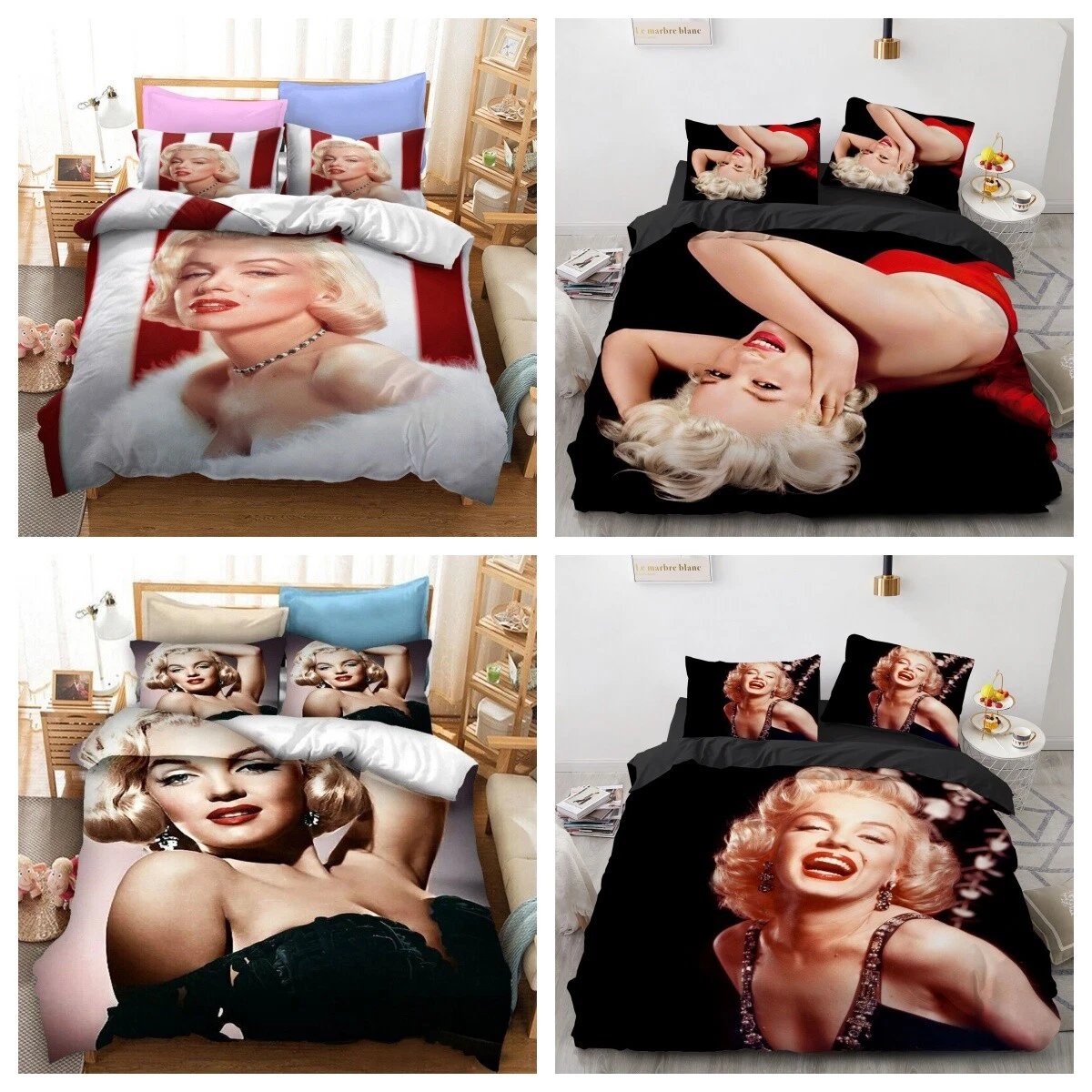 Parure De Lit JUMELLE Marilyn Monroe - Housse Couette + Taie D'oreiller - Coton