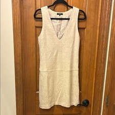 Chic sleevless Sheath Mini Dress v-neckline drop waistl lined Night Out beige