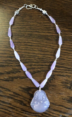 Icy Lavender Jade Laughing Buddha Handmade necklace, Dezigns By  Zetroc