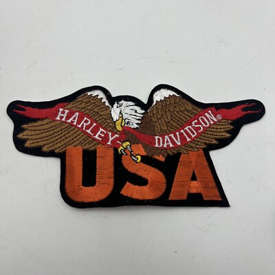 NOS RARE HARLEY DAVIDSON EAGLE WINGS BANNER USA PATCH 6.5'' X 3''