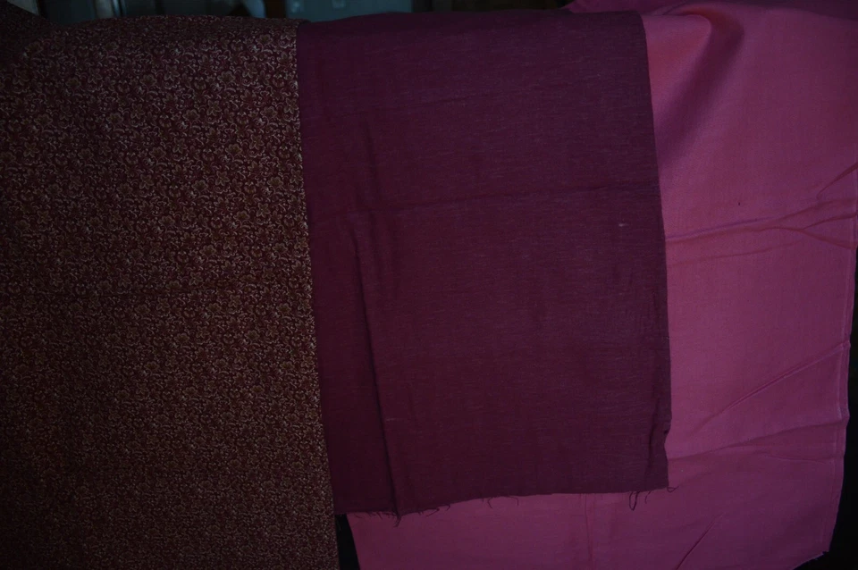 Quilting Fabric Lot Burgundy and Pink Floral and Solids Five Plus Yards Total - Image 2 of 4