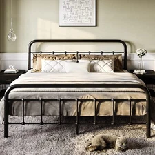 Queen Size Metal Platform Bed Frame with Headboard&Footboard,Vintage Style/Black