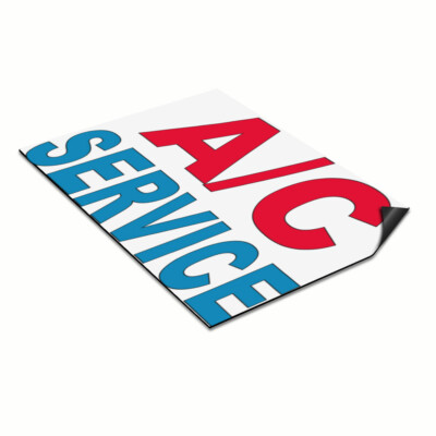 Car Magnet Set of 2 A C Service Red Blue Auto Car Repair Shop Industrial Sign