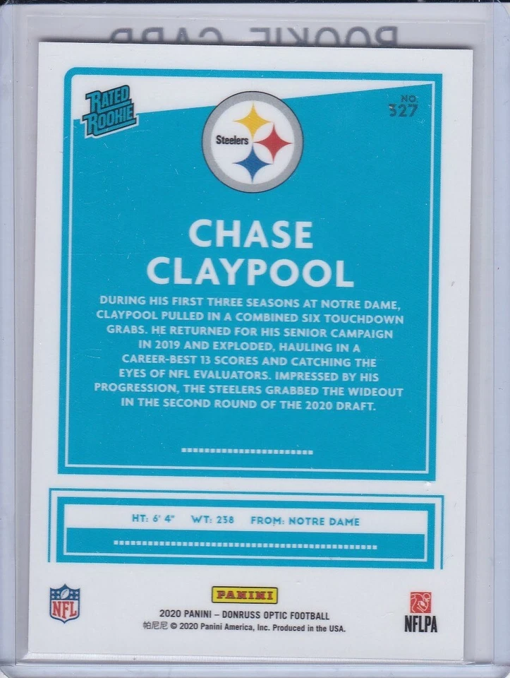 CHASE CLAYPOOL ROOKIE CARD Donruss Optic RATED RC VARIATION Pittsburgh Steelers! - Image 2 of 2