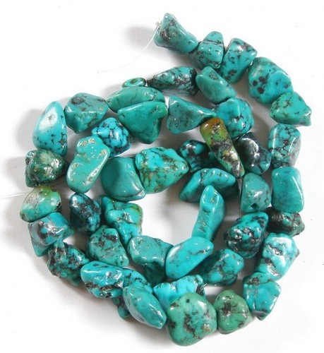 15.7" One Strand Drilled Stabilized Bamboo Mountain Hubei Turquoise Chips 29g - Picture 2 of 4