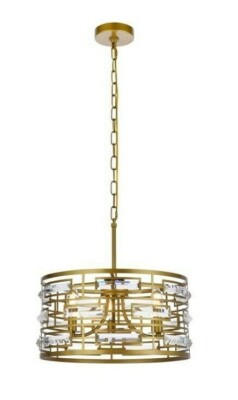 Crystal Chandelier 3 Light Fixture Brass Color Modern Dining Room or Kitchen 16''
