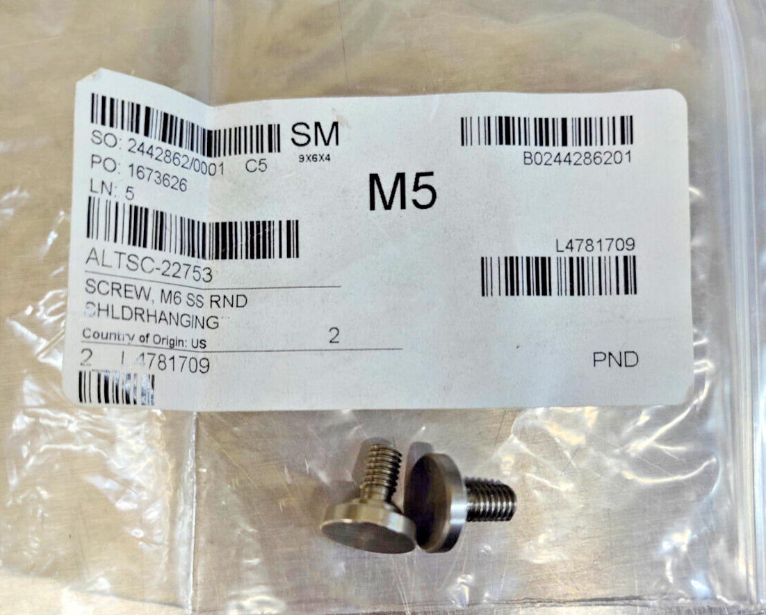 SC-22753 Alto Shaam Screw, M6 Ss Rnd SHLDRHANGING, Genuine ALTSC