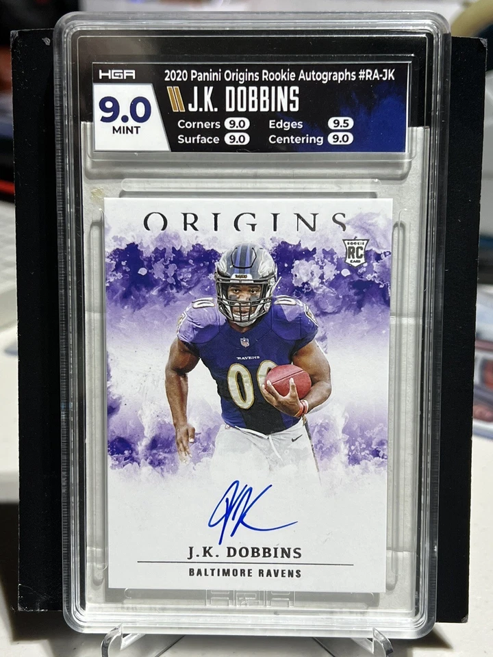 J.K. Dobbins BRONCOS 2020 Panini Origins Rookie ON CARD Auto MINT HGA 9 - Image 3 of 3