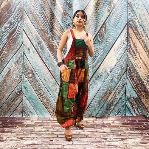 Handmade Boho Baggy Hippy Patchwork Overall Maxi Jumpsuit Cotton - Picture 6 of 6