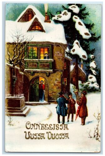 c1910's Finland Christmas Gel Gold Gilt Embossed Unposted Antique Postcard - Picture 1 of 2