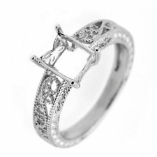 Filigree Sterling Silver Semi Mount Ring Setting Emerald OCT 8x6mm