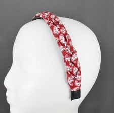 Drk Red White braided headband soft fabric covered band grip teeth braid paisley