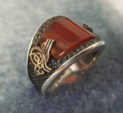 Bague Chevalière Homme En Argent 925 - Sertie D'Agate Et Zircon - Poids 9.5g, Toutes Tailles Disponibles - Neuf