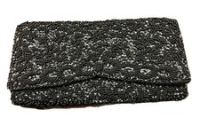 LA REGALE LTD Clutch Purse Black Beaded Mid-Century Vintage Handmade Hong Kong