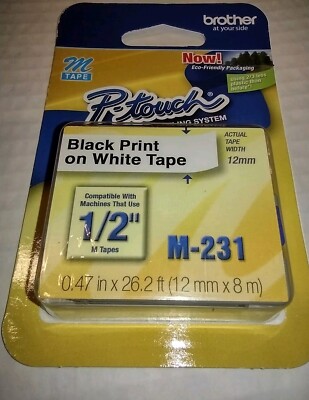 P Touch Electronic Labeling System Tape Brother M 231 White Black Print 12mm