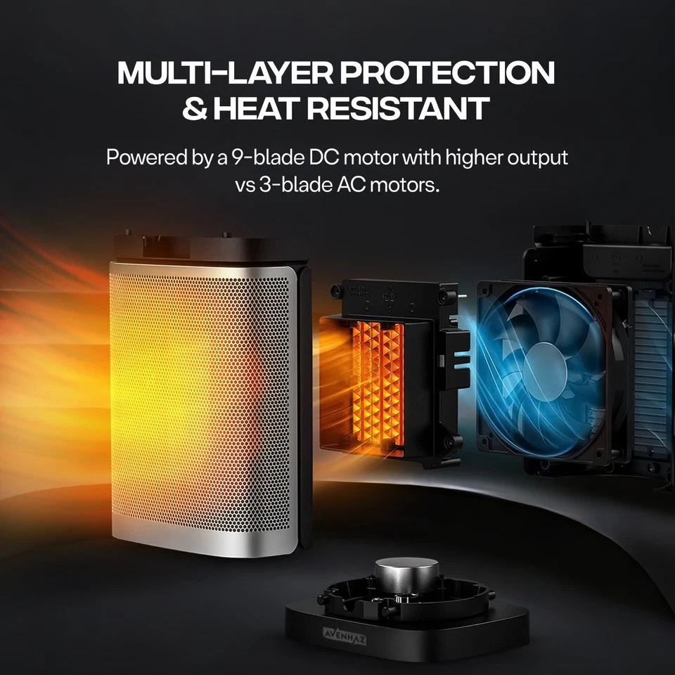 1500W Electric Space Heater with 90° Oscillation & Temp Control - Black/Silver - Image 4 of 4