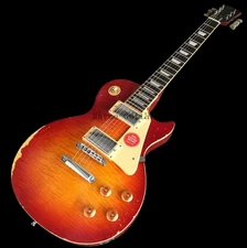 Factory Vintage Cherry Sunburst LP Electric Guitar Nitro Heavy Aged Flamed Top