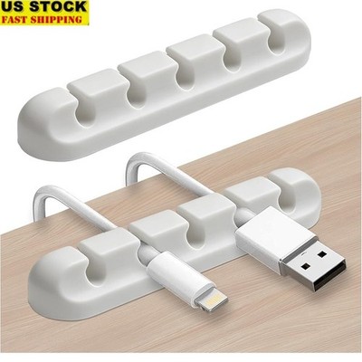 Silicone Cable Organizer Holder 2 Pack Self-Adhesive W/ 5 Slots USB Audio Cables
