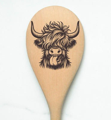 Highland Cow Happy Tongue Heilan Hairy Coo Scottish Shaggy Cow Farm Wooden Cooki
