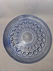 Vintage Blue Glass Cake Stand Button & Cane Windsor Low Profile 11"